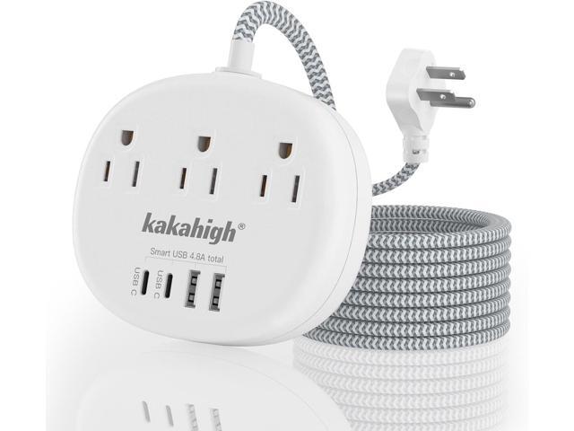 Small Extension Cord - Braided Extension Cord 10 Feet, 13 Amp (1625W) Power Strip with 3 AC Outlet 4 USB (24W/4.8A), College Dorm Room Essentials,...