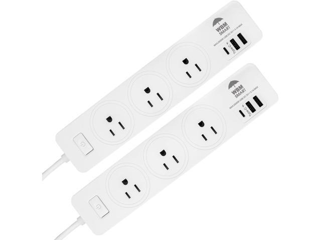 WBM Smart Power Strip 5.9 ft 10 A - Extention Cord Socket, Pack of 2 with 2 USB Ports and 1 Type C Plug, Multi Outlet Extender for Home, Office and...