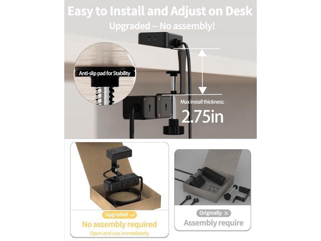 Dual Layer Desk Clamp Power Strip, Desktop Edge Mount Charging Station with 13 Outlets 4 USB Ports (2 USB C), Under Desk Surge Protector(1700...