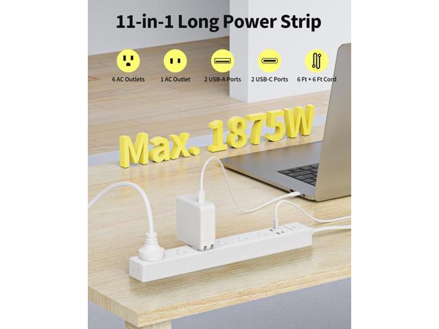 2 Pack Power Strip Surge Protector - 7 Outlets 4 USB Ports (2 USB C), 6 Ft Ultra Thin Flat Plug Extension Cord, 1875W/15A, 1700 Joules, Wall Mount...