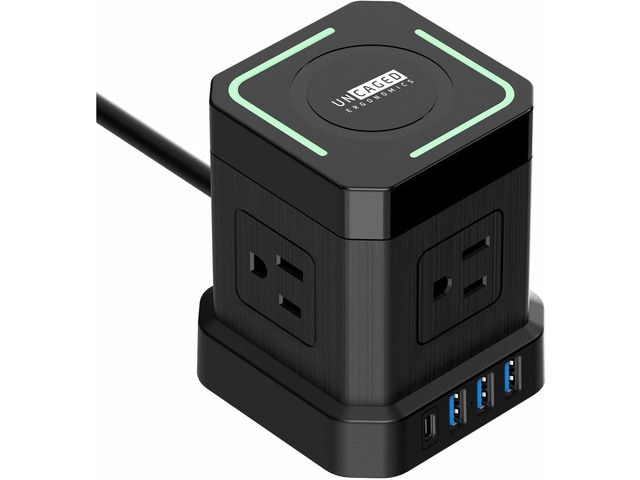 Uncaged Ergonomics Wireless Charger Cube Power Strip with USB Ports & Surge Protection, 10ft Extension Cord, 4 AC Plugs, 3 USB Ports (1C), Fast...