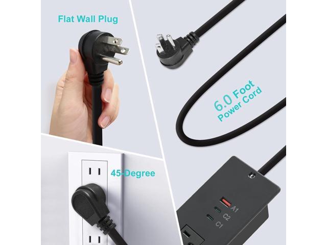 45W Recessed Power Strip USB C, Flush Mount Desk Extender 3 AC Outlets 2 PD USB-C & 1 Fast Charge USB-A Ports,Flat Plug Extension Cord for Drawer...