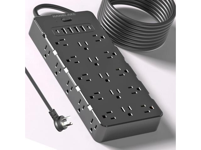 Large Surge Protector Power Strip with USB Ports (4A+2C),Heavy Duty Extension Cord 14 Gauge 6.5 Ft,4000 Joules Surge Protection,25 Spaced AC...