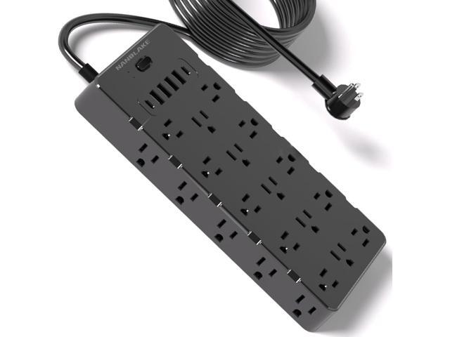 Heavy Duty Surge Protector Power Strip - 25 AC Outlets, 6 USB Ports, 4000J Protection, 6.5ft 14AWG Extension Cord, Flat Plug, Mountable,ETL Listed