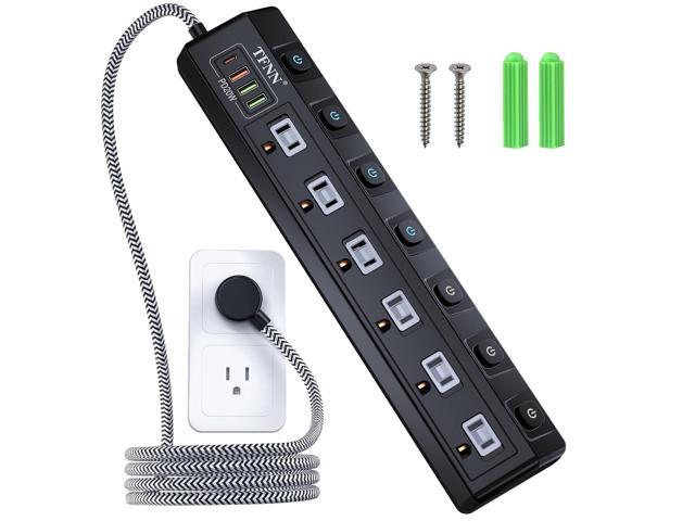 Power Strip with USB Ports,Wall Mount 5FT Total 70W 4 USB Charging Station,USB-C(PD 20W) 3USB-A(QC20W*1,5V3A*2),Individually Switchable 1875W...