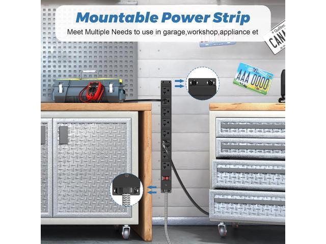 20 Amp Power Strip Heavy Duty, 12 Gauge Extension Cord for Appliance Workbench Garage Industrial, Metal 8 Outlets Combine with T-Plug Adapter 5-20R...