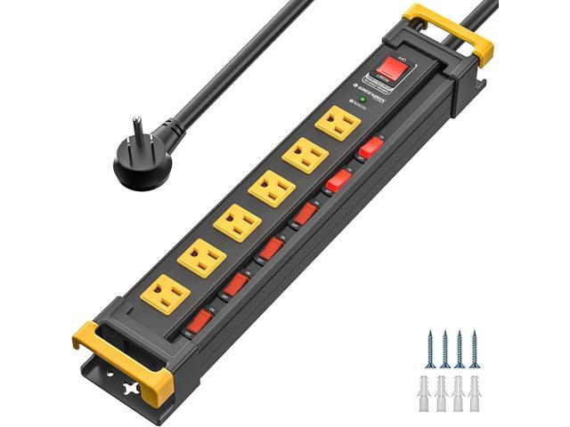 6 Outlet Heavy Duty Power Strip with Individual Switches, 3300J Surge Protector Metal Mountable Power Strip, 6FT Cord Management, Wide-Spaced, ETL...