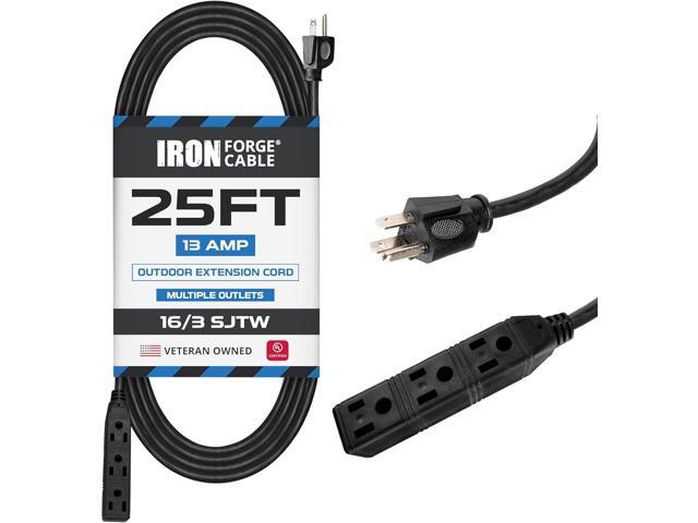 Iron Forge Cable 3 Outlet Power Strip Outdoor Extension Cord 25 ft, 16/3 Weatherproof Heavy Duty Black Extension Cord with Multiple Outlets 3 Prong