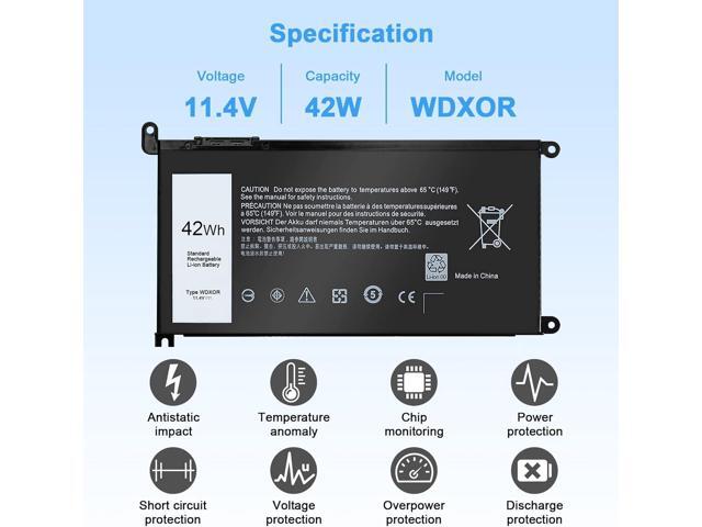 WDX0R Laptop Battery Replacement for Dell Inspiron 13 15 5000 7000 Series 5379 5565 5567 5570 5579 5570 7579 7573 7378 Latitude 3400 3500 3480 3580...