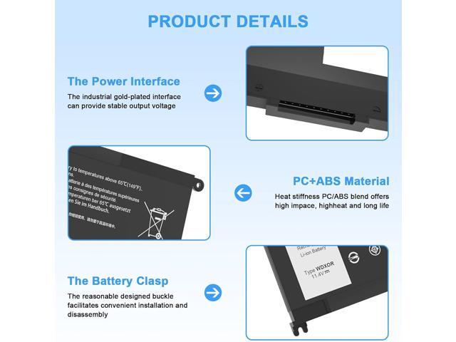 WDX0R Laptop Battery Replacement for Dell Inspiron 13 15 5000 7000 Series 5379 5565 5567 5570 5579 5570 7579 7573 7378 Latitude 3400 3500 3480 3580...
