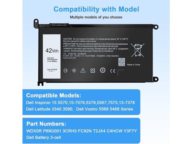 WDX0R Laptop Battery Replacement for Dell Inspiron 13 15 5000 7000 Series 5379 5565 5567 5570 5579 5570 7579 7573 7378 Latitude 3400 3500 3480 3580...