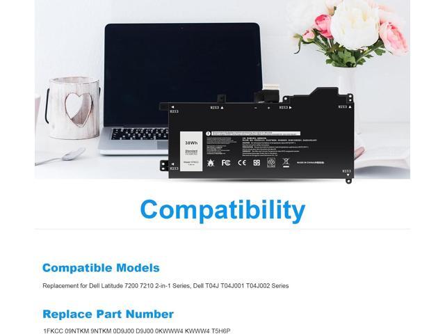 Futurebatt 1FKCC Laptop Battery Compatible with Dell Latitude 7200 7210 2-in-1 Series T04J T04J001 T04J002 T5H6P 09NTKM 9NTKM 0D9J00 D9J00 0KWWW4...
