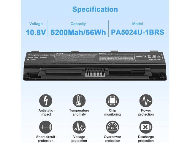 56Wh PA5024U-1BRS Battery Replacement for Toshiba Satellite C55 C55-A C55T C55DT C55D C855 C855D L855 L875 P855 P875 S855 S875 Series PA5109U-1BRS...