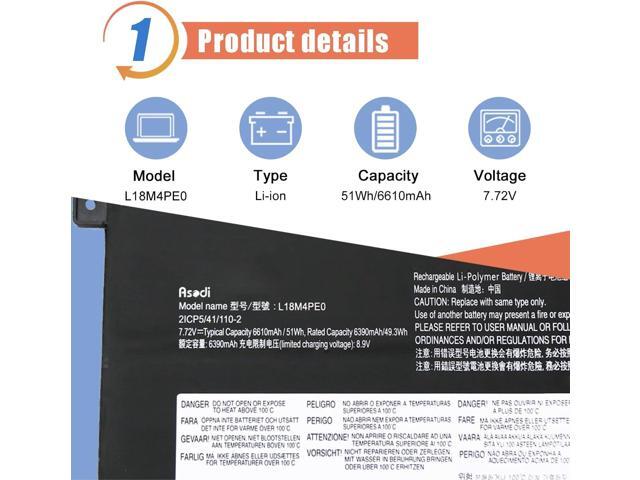 ASODI L18M4PE0 L18L4PE0 Laptop Battery Compatible with Lenovo Yoga C740-14IML Series 5B10W67296 5B10U40209 5B10U40210 5B10W67185 7.72V 51Wh 6610mAh