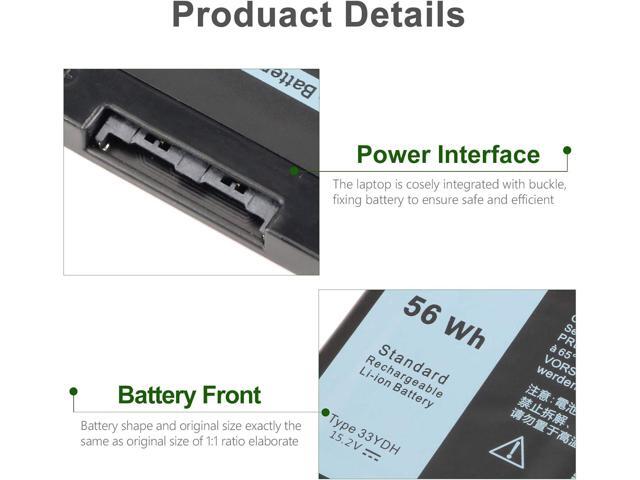 56WH 33YDH Laptop Battery for Dell Inspiron 17 7000 7778 7779 7786 7773 15 7577 G3 3579 3779 G5 5587 G7 7588 Latitude 13 3380 14 3490 15 3590 3580...