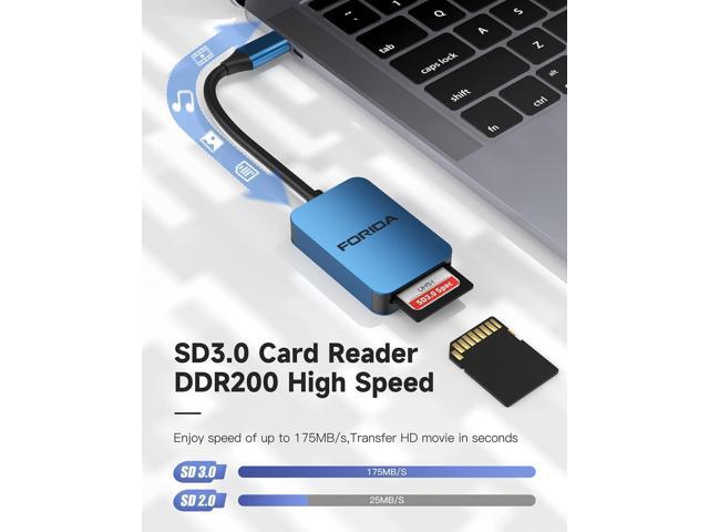 FORIDA USB C SD Card Reader, USB 3.0 High Speed Dual Card Adapter Support DDR200 UP to 170MB/S, Compatible with V30 V60 V90 SD/TF Card, 2 Card...