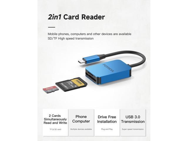 FORIDA USB C SD Card Reader, USB 3.0 High Speed Dual Card Adapter Support DDR200 UP to 170MB/S, Compatible with V30 V60 V90 SD/TF Card, 2 Card...