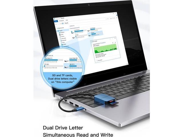 FORIDA USB C SD Card Reader, USB 3.0 High Speed Dual Card Adapter Support DDR200 UP to 170MB/S, Compatible with V30 V60 V90 SD/TF Card, 2 Card...