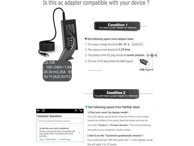 65W 45W USB C Laptop Charger for HP EliteBook 830 835 840 845 860 865 640 650 655 1040 G8 G9 G10 G11 Probook 440 445 450 455 460 465 G8 G9 G10 G11...