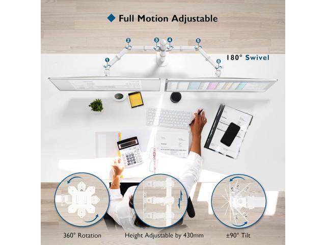 BONTEC Dual Monitor Desk Mount, Full Motion Adjustable White Monitor Stand for 1327 Inch Screens, Heavy Duty Arms Hold 22 lbs Each, VESA...
