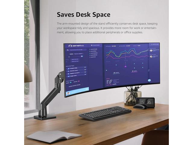 Heavy Duty Monitor Arm Aluminum Single Gas Spring Monitor Arm Suit for Flat/Ultrawide/Cruved Screen 34-49 inch and New 57 inches Screen Weight...