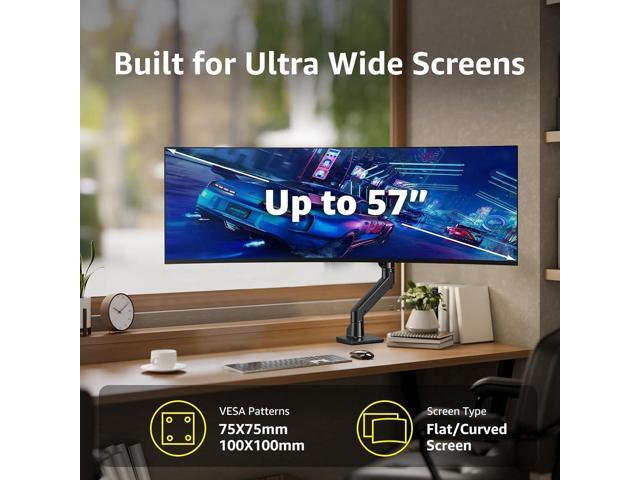 Heavy Duty Monitor Arm Aluminum Single Gas Spring Monitor Arm Suit for Flat/Ultrawide/Cruved Screen 34-49 inch and New 57 inches Screen Weight...