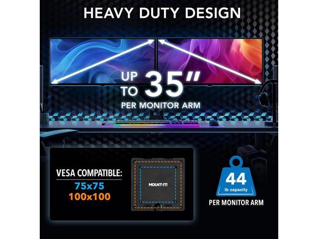 Mount-It! Heavy Duty Dual Monitor Arm up to 35 in. 44 lbs Screens, RGB Lights, 75x75 100x100 VESA Desk Mount for 2 Widescreen Curved Monitors 27 32...