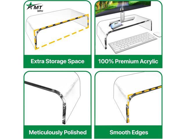 AMT Acrylic Laptop Monitor Stand & Computer Riser with Cat Keyboard Protector, Space-Saving Design, Extra Storage, Clear Shelf - Ideal for...