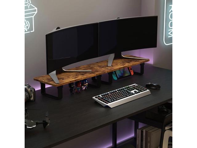 Monitor Stand Riser with 50 LB Capacity, Stable Wood Computer Monitor Stand for Desk Organizers, Anti-slip Computer Riser Monitor Shelf for PC...