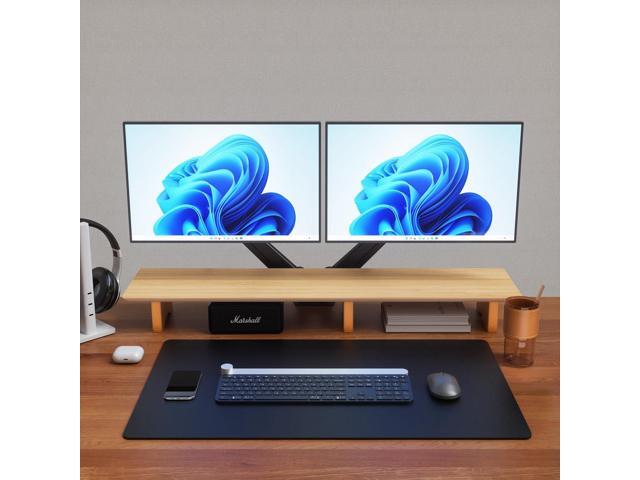 Aothia Large Dual Monitor Stand Riser, Solid Wood Desk Shelf with Eco Cork Legs for Laptop Computer/TV/PC/Printers, Perfect Desktop Stands...