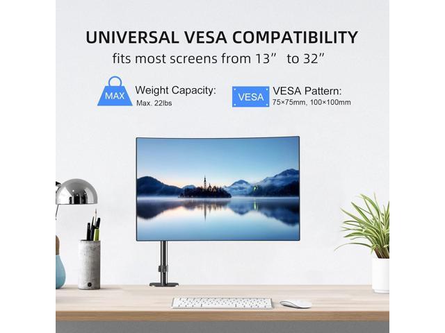 Pholiten Premium Single Monitor Arm for 13-32 Inch Computer Holds 22 lbs,Gas Spring Monitor Stand for Desk with Swivel/Tilt/Rotation, VESA 75x75 or...