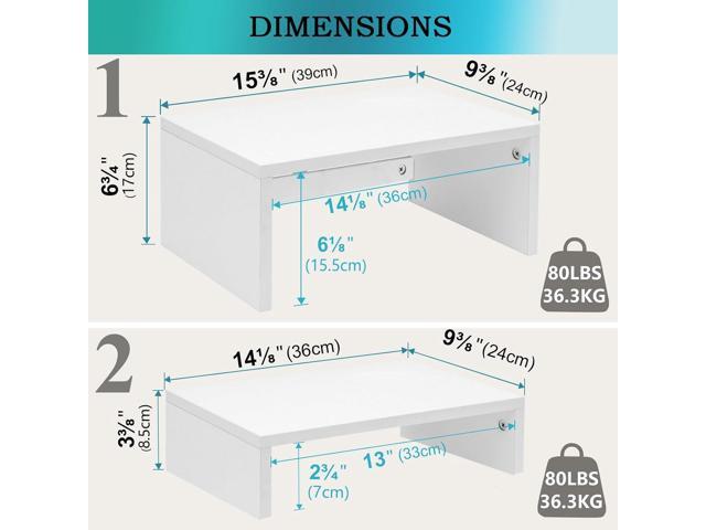 TEAMIX Adjustable White Monitor Stand Riser - 2 Pack, Wood 2 Tier Adjustable Stand for 2 Monitors/Laptop/PC