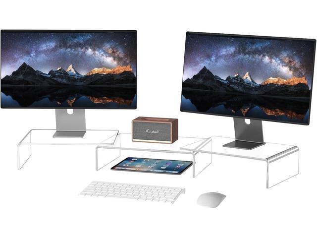X-cosrack Clear Acrylic Monitor Stand Riser, 3 Shelves Adjustable Dual Monitor Stand with Anti-Slip Mat, Premium Desk Organizer for Home Office,...