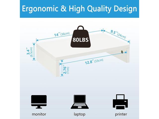 TEAMIX 14.2 inch White Monitor Stand Riser, Wood Monitor Riser with Storage for Desk Small Monitor Stand TV/Screen/PC/Laptop Riser Computer Stand...
