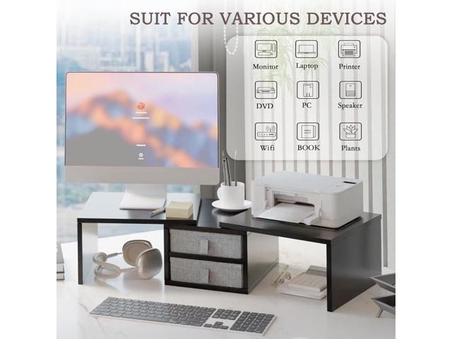 TEAMIX Dual Monitor Stand Riser with 2 Drawers-Length and Angle Adjustable 3 shelf Monitor Riser with Storage Desk Organizer Large Computer Monitor...
