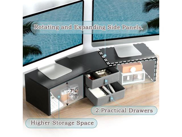TEAMIX Dual Monitor Stand Riser with 2 Drawers-Length and Angle Adjustable 3 shelf Monitor Riser with Storage Desk Organizer Large Computer Monitor...