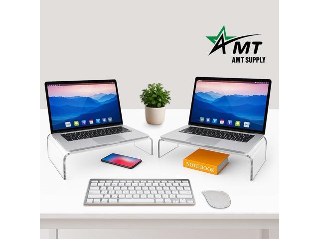 AMT Premium Acrylic Monitor Stand, Clear, Monitor Riser for Laptop/PC/Multimedia Monitor/Printer Stand for Home Office (Small - 2 Pack)
