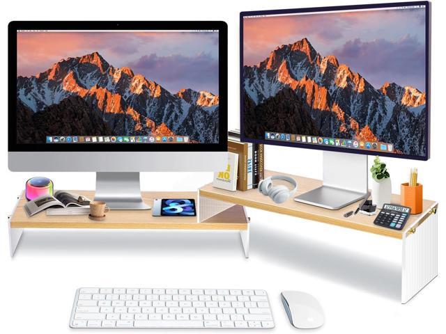 YGYQZ Wood Adjustable Monitor Riser for Desk, 2 Tier Dual Monitor Stand with Acrylic Legs Office Desk Shelf Organizer for Laptop, PC, Printer,...