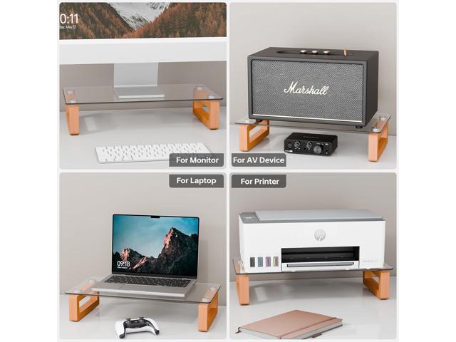 YEOUX Multi-Purpose Desktop Stand, Clear Floating Computer Monitor Riser with Natural Wood Base, Desk Organization Shelf for Printer, Laptop, Audio...