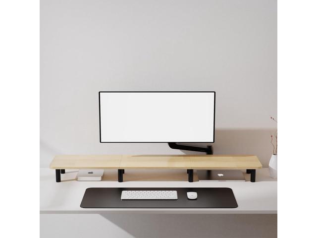 Large Extra Long Monitor Stand Riser 43.7in,Dual Monitor Riser, Wide TV Stand for 2 Monitors, Wood & Steel Leg Adjustable Height Desktop Riser,...