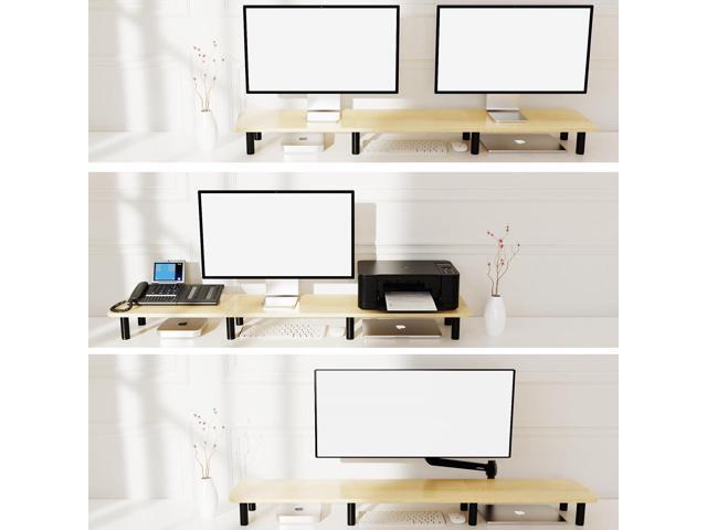 Large Extra Long Monitor Stand Riser 43.7in,Dual Monitor Riser, Wide TV Stand for 2 Monitors, Wood & Steel Leg Adjustable Height Desktop Riser,...