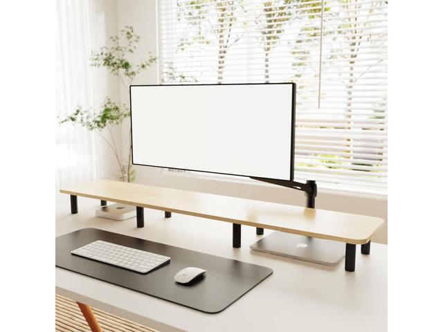 Large Extra Long Monitor Stand Riser 43.7in,Dual Monitor Riser, Wide TV Stand for 2 Monitors, Wood & Steel Leg Adjustable Height Desktop Riser,...
