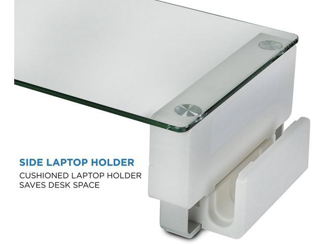 Mount-It! Glass Monitor Stand with 3 USB Ports Desktop Riser Fits 24, 27, 30, 32 Inch Screens, 66 Lbs Capacity
