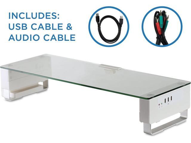 Mount-It! Glass Monitor Stand with 3 USB Ports Desktop Riser Fits 24, 27, 30, 32 Inch Screens, 66 Lbs Capacity