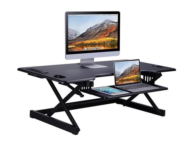 Rocelco 46' Height Adjustable Standing Desk Converter with AC USB Charger and Anti Fatigue Floor Mat - Sit Stand Up Triple Screen Riser Workstation...