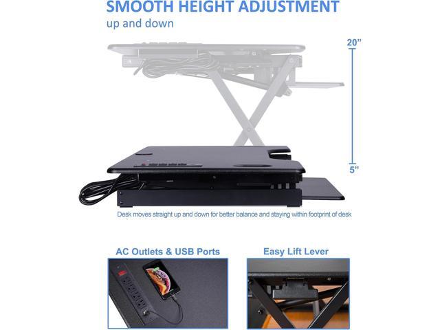 Rocelco 46' Height Adjustable Standing Desk Converter with AC USB Charger and Anti Fatigue Floor Mat - Sit Stand Up Triple Screen Riser Workstation...