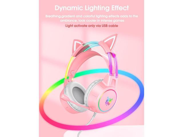 Lightweight Gaming Headset with Detachable Cat Ears, RGB Lighting, Wired Over Ear Headphones with Mic for PC, PS4, PS5, Switch, Stereo Surround...