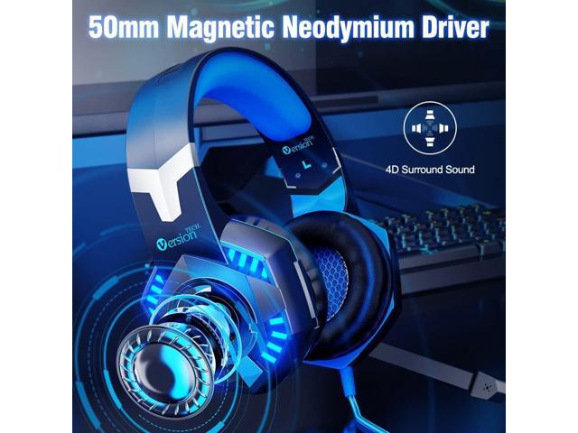 VersionTECH. G2000 Gaming Headset for PS5 PS4 Xbox One Controller,Bass Surround Noise Cancelling Mic, Over Ear Headphones with LED Lights for Mac...