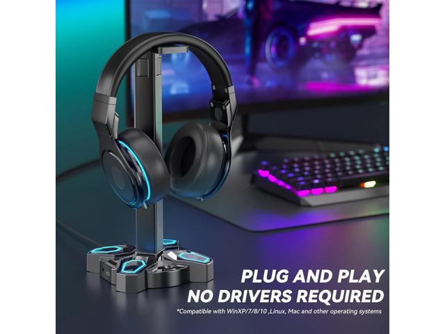 KDD Gaming Headphones Stand, Rotatable Headset Stand with Light Modes - Controller Holder with 2 USB Charging Ports and 3.5mm - Earphone Hanger...