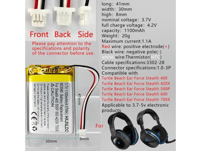 3.7V 803040 1100mAh Battery Replacement for Turtle Beach Ear Force Stealth 400 420X 500P 600 700X Gen 2 Wireless Surround Sound Gaming Headset